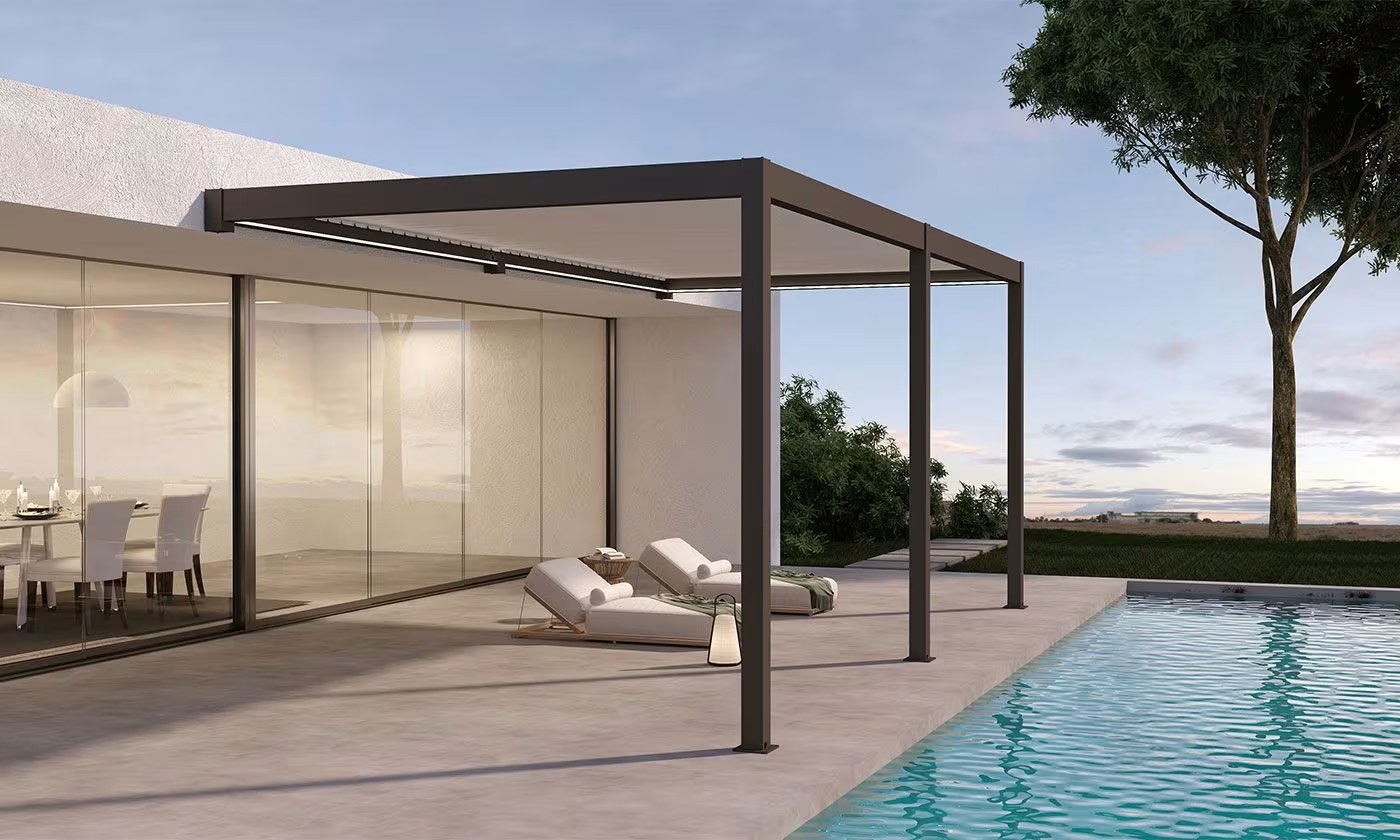 Motorisierte bioklimatische Anlehn-Pergola Alu Edinbourg 3×5.8m Anthrazit – Bild 6