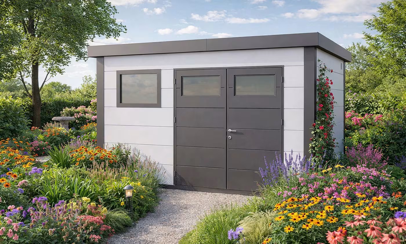 Metall-Gartenhaus Eléganto / Classico / 3930+ mit Festfenster / Weiß / Anthrazit 388 x 298 | Premium Metall-Gartenhaus Telluria – Bild 3