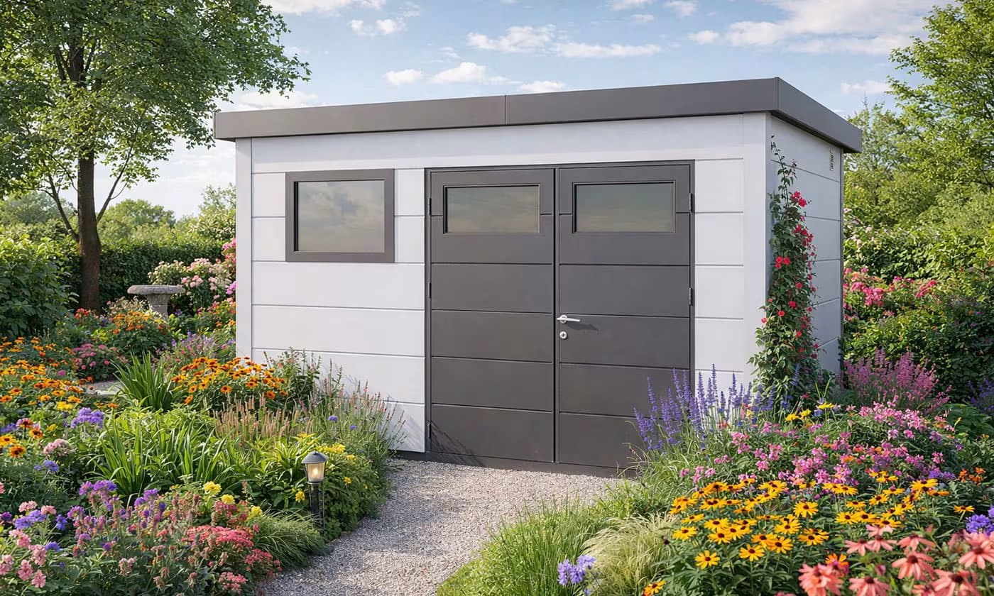 Metall-Gartenhaus Eléganto / Classico / 3930+ mit Festfenster / Weiß 388 x 298 | Premium Metall-Gartenhaus Telluria – Bild 3