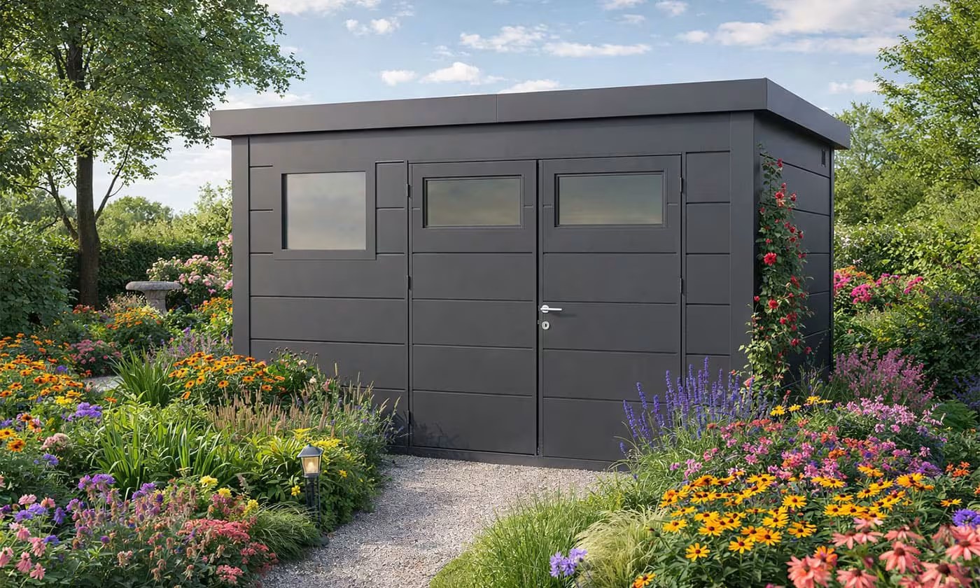 Metall-Gartenhaus Eléganto / Classico / 3930+ mit Festfenster / Anthrazit 388 x 298 | Premium Metall-Gartenhaus Telluria – Bild 3