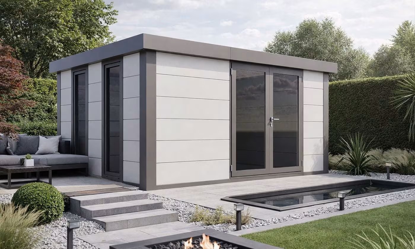 Metall-Gartenhaus Telluria Luminato 3930 Weiß Anlehn- 388×298 cm – Bild 4