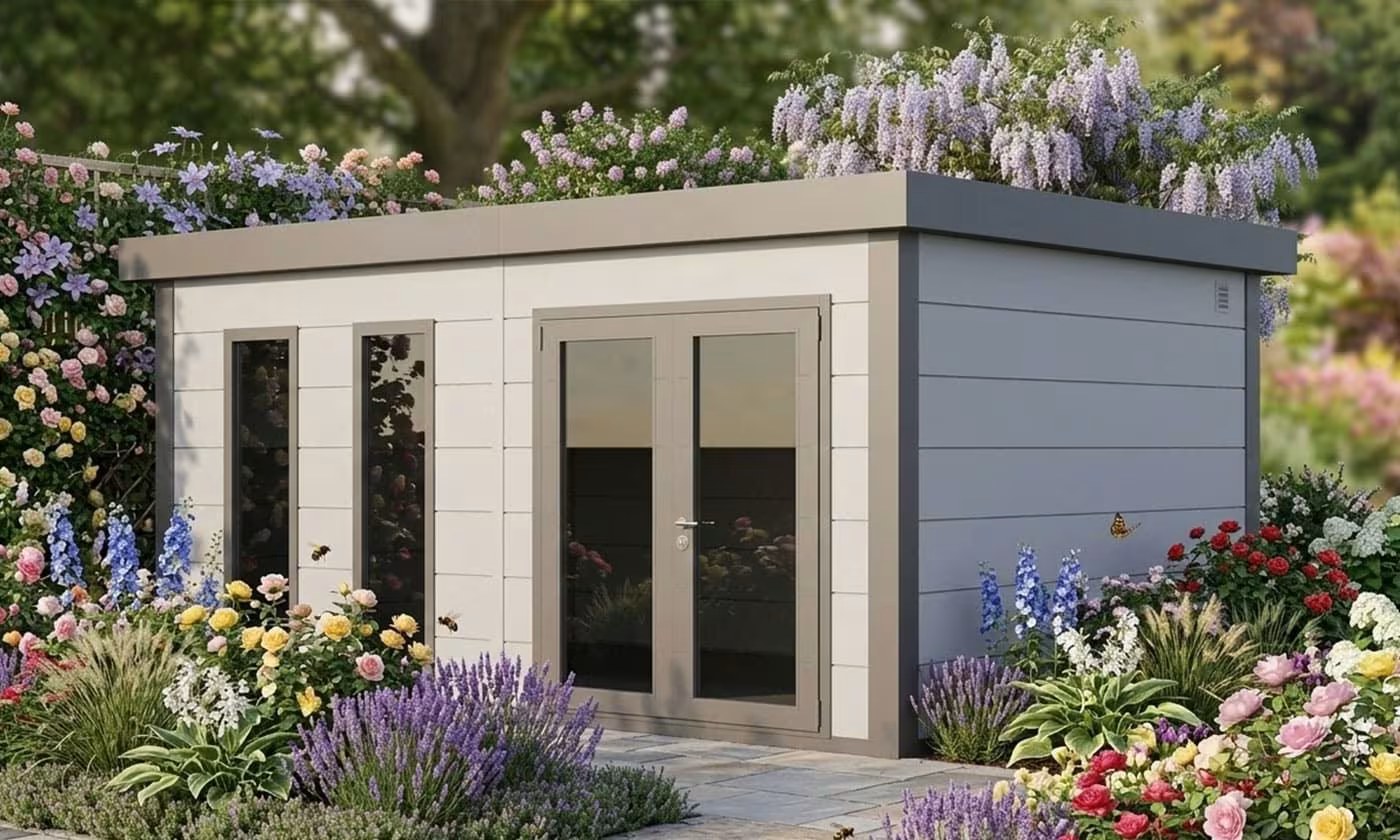 Metall-Gartenhaus Telluria Luminato 5436+ Hellgrau 538×358 cm – Bild 4