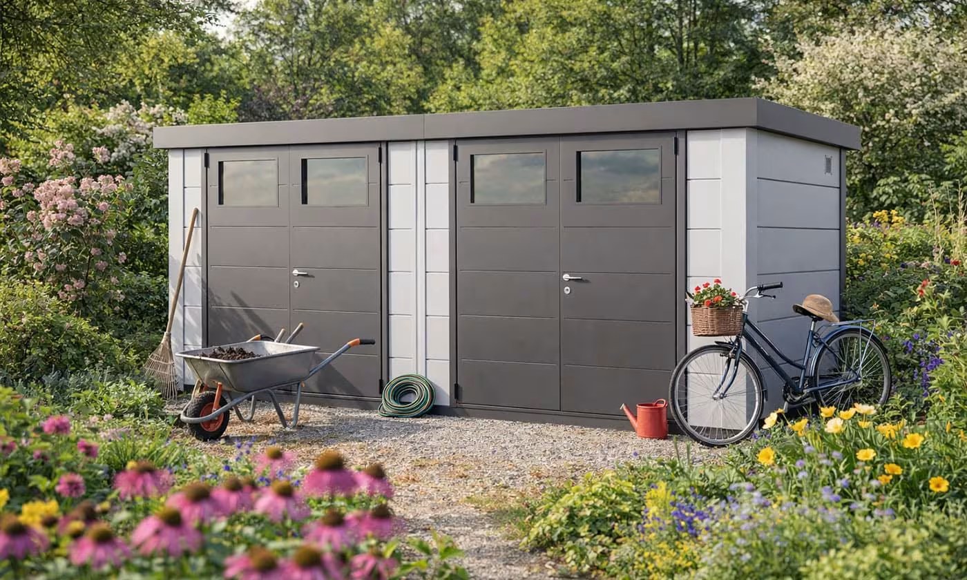 Metall-Gartenhaus Classico DUO / 2721 / Weiß – 522 × 208 cm – 10,86 m² – Bild 5
