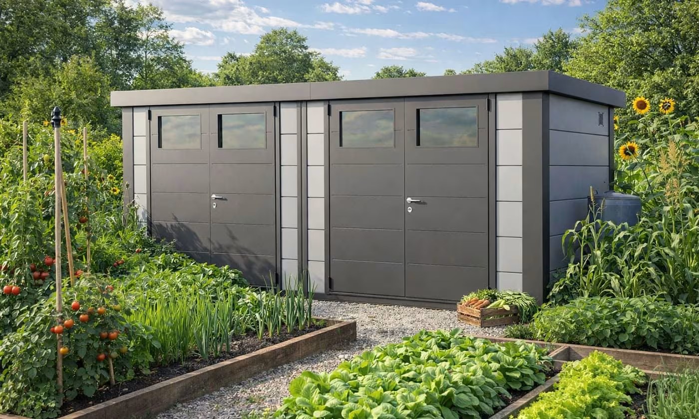 Metall-Gartenhaus Classico DUO / 2721 / Hellgrau – 522 × 208 cm – 10,86 m² – Bild 5