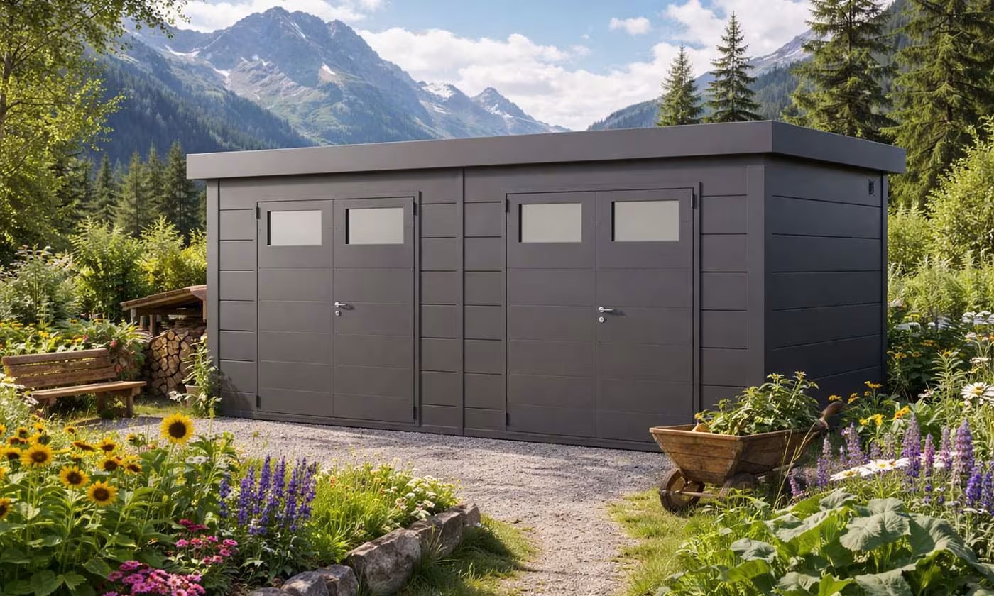 Metall-Gartenhaus Classico DUO / 3336+ / Anthrazit – 642 × 358 cm – 22,98 m² – Bild 4