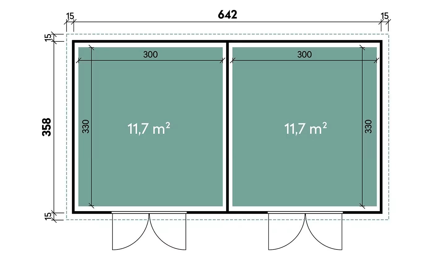 Metall-Gartenhaus Classico DUO / 3336+ / Anthrazit – 642 × 358 cm – 22,98 m² – Bild 5