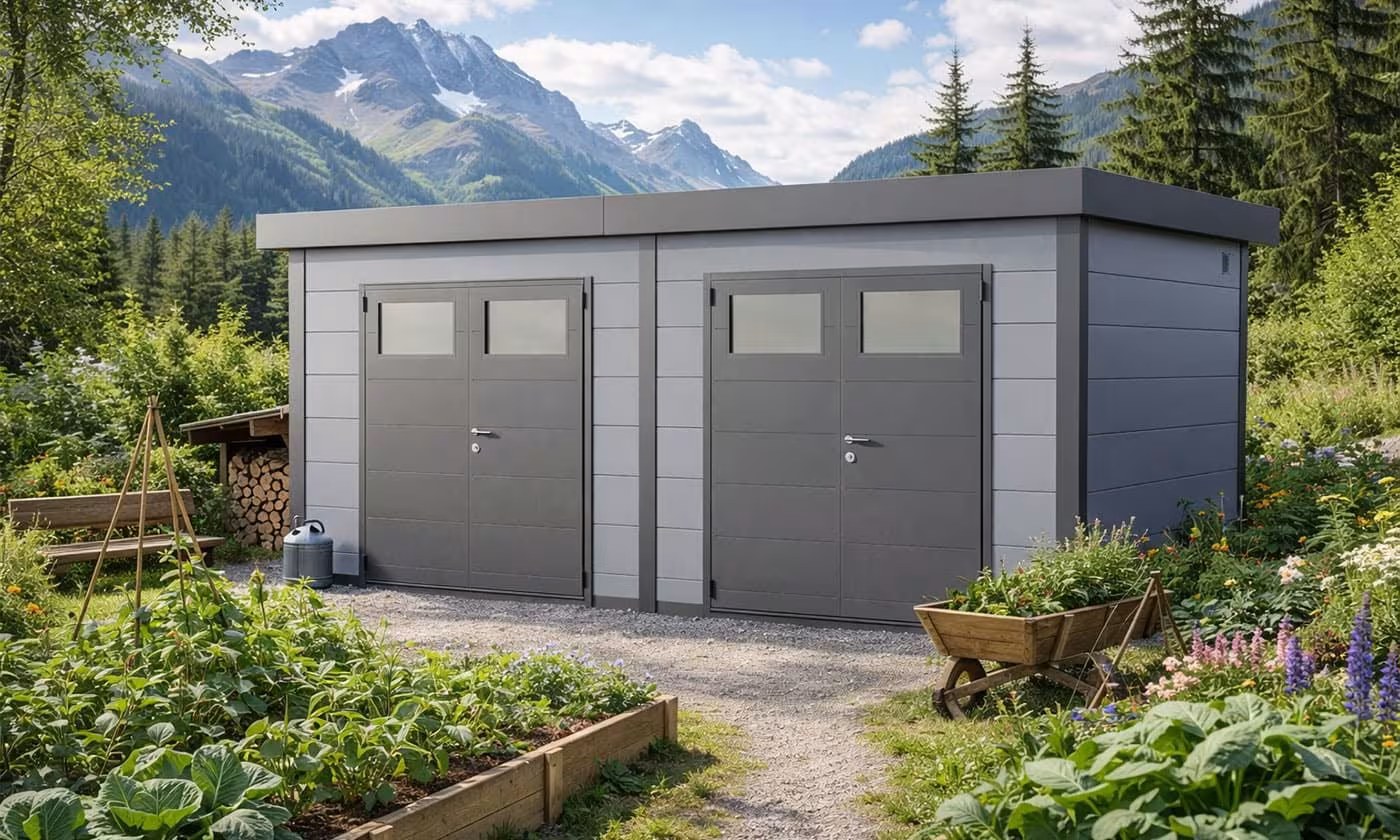 Metall-Gartenhaus Classico DUO / 3336+ / Hellgrau – 642 × 358 cm – 22,98 m² – Bild 5
