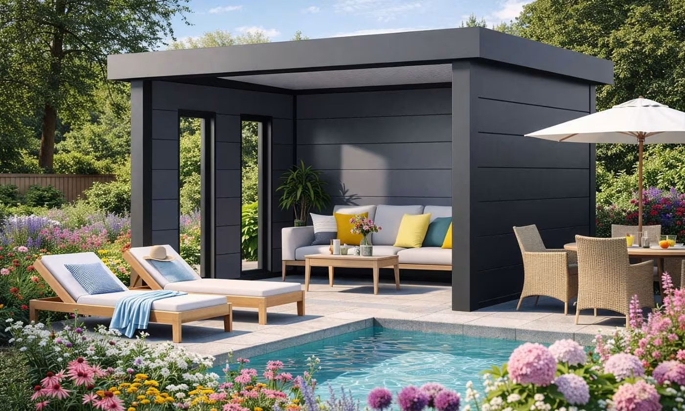 Metall-Poolhaus Singolo 3630 Anthrazit Fenster | Telluria – Bild 7