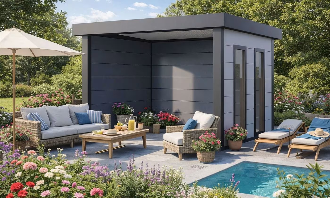 Metall-Poolhaus Singolo 3630 Weiß Fenster | Telluria – Bild 6