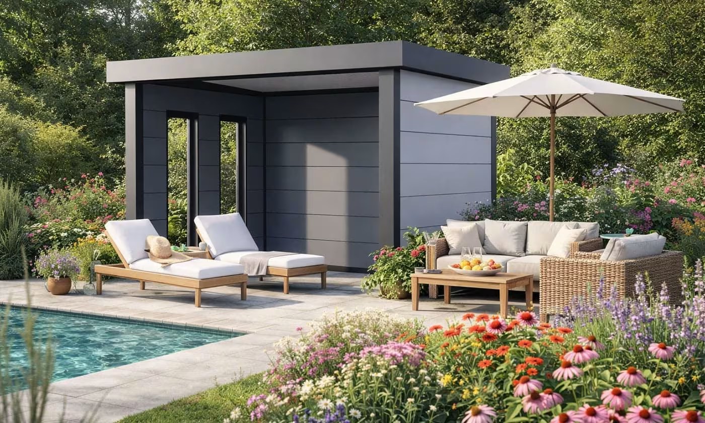 Metall-Poolhaus Singolo 3630 Weiß Fenster | Telluria – Bild 7