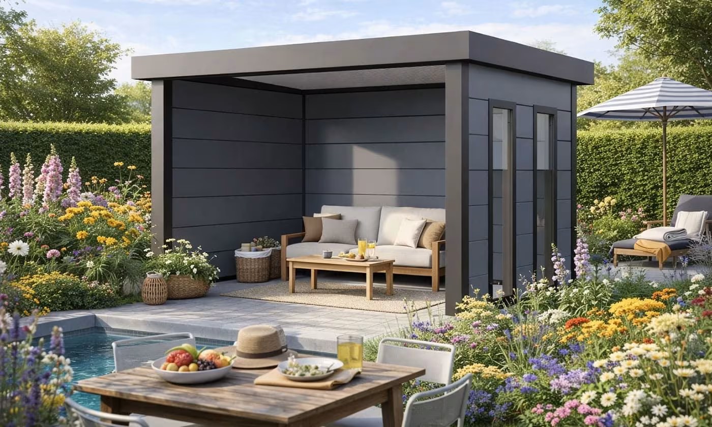 Metall-Poolhaus Singolo 3630 Hellgrau Fenster | Telluria – Bild 6
