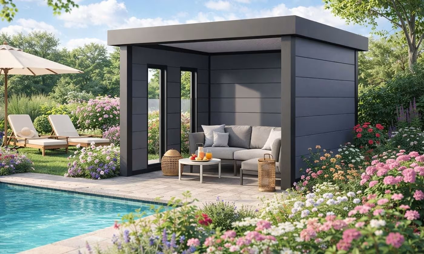 Metall-Poolhaus Singolo 3630 Hellgrau Fenster | Telluria – Bild 7