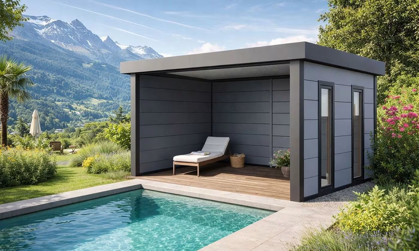 Metall-Poolhaus Singolo 4836 Weiß Fenster | Telluria – Bild 4