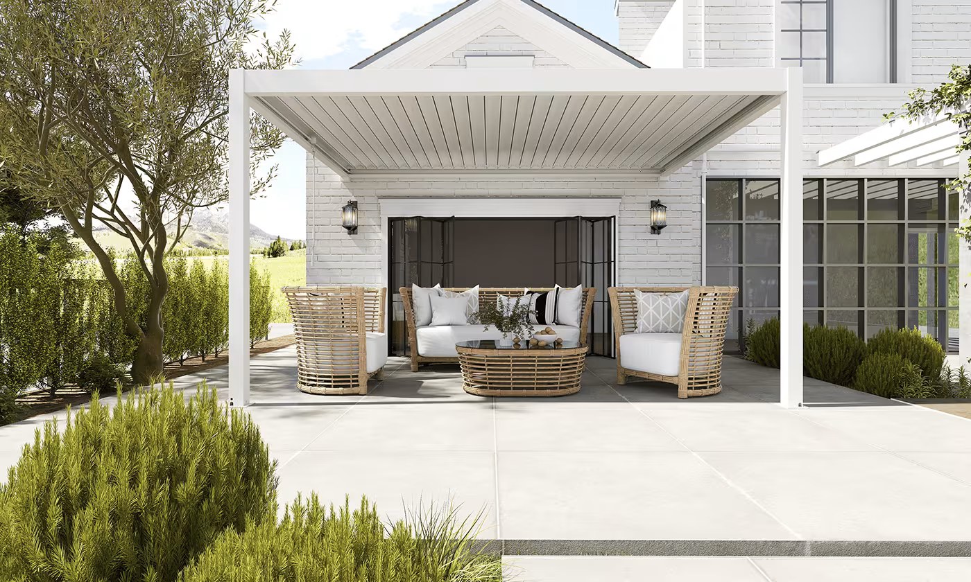 Manuelle bioklimatische Anlehn-Pergola Alu Chantilly 4x3m 34B weiß – Bild 6