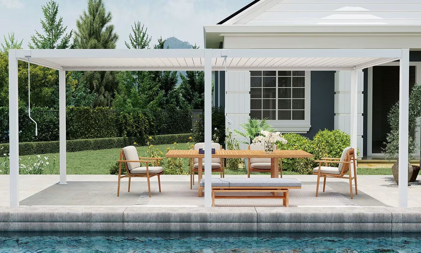 Manuelle bioklimatische Alu-Pergola Gaillard 6x4m 46B weiß – Bild 3