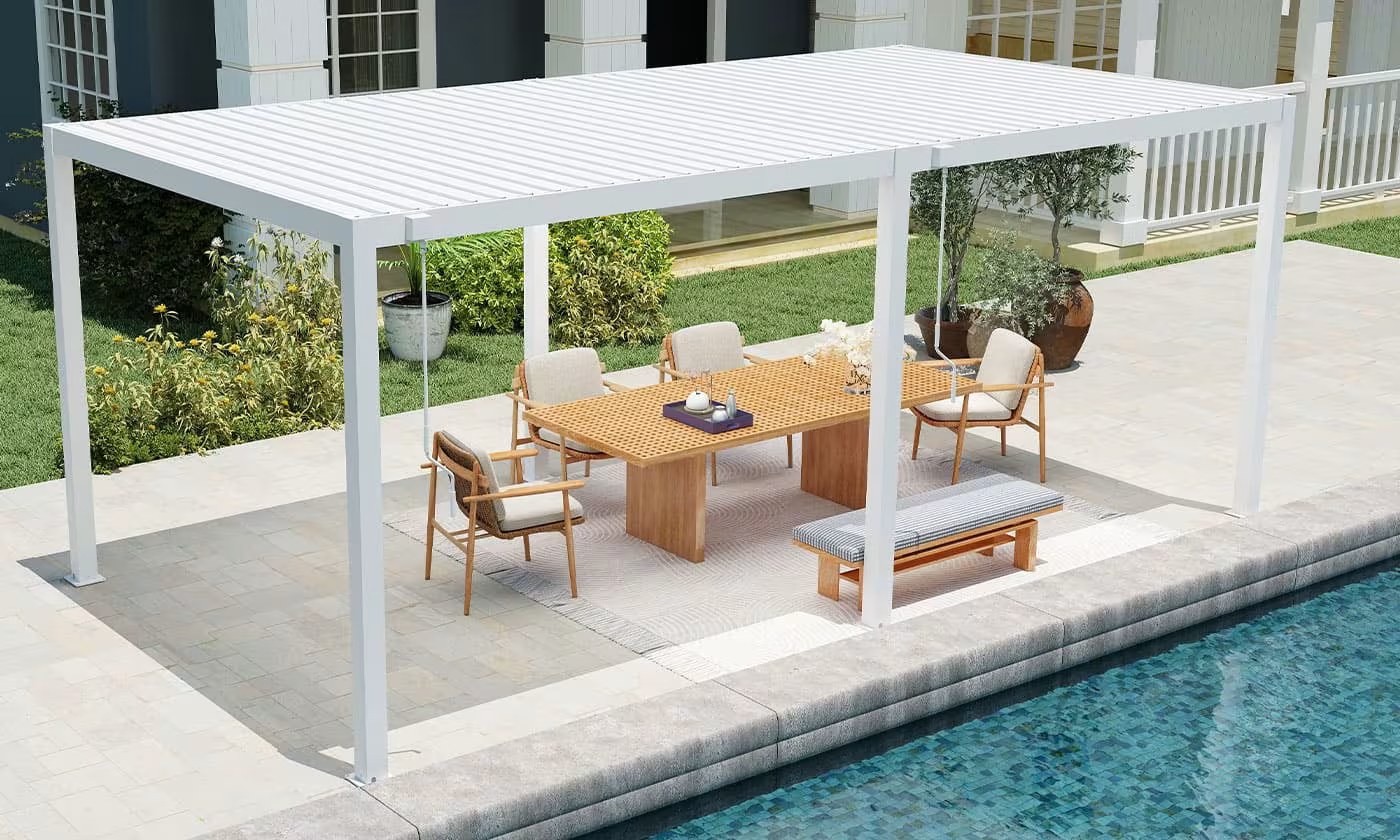 Manuelle bioklimatische Alu-Pergola Gaillard 6x4m 46B weiß – Bild 5
