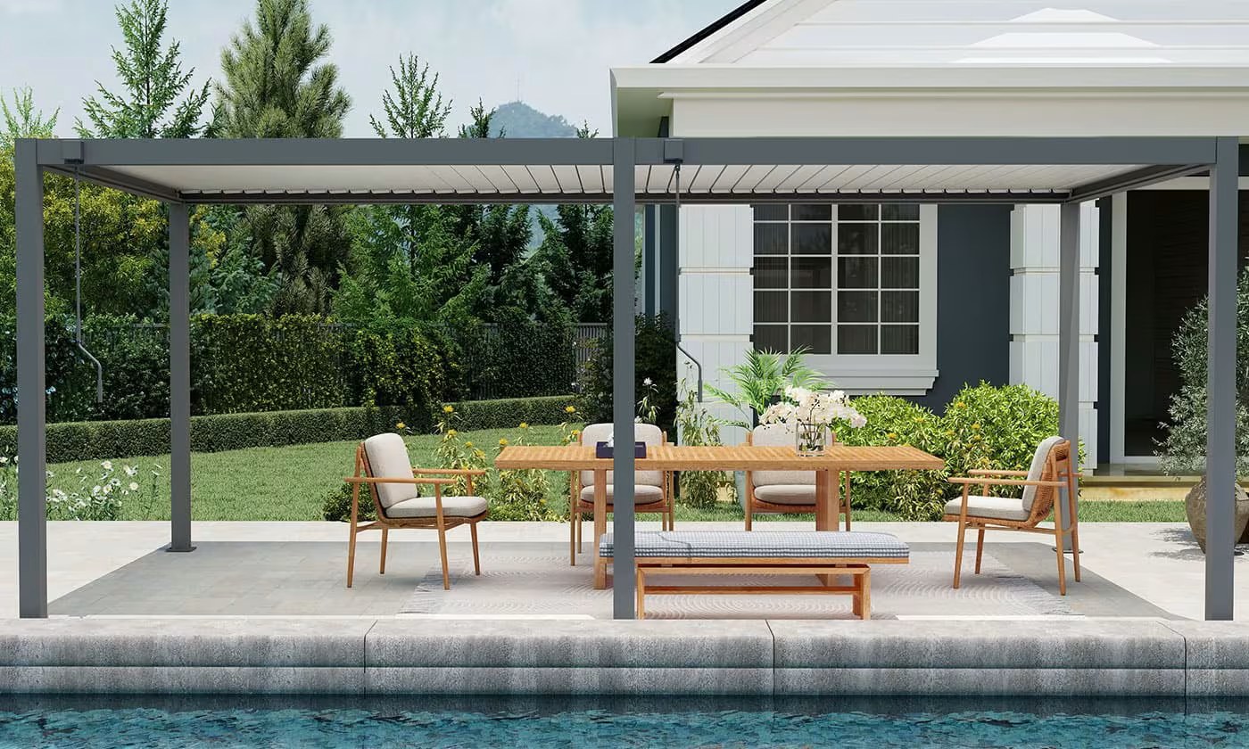 Manuelle bioklimatische Alu-Pergola Gaillard 6x4m 46NB Anthrazit & weiße Lamellen – Bild 3