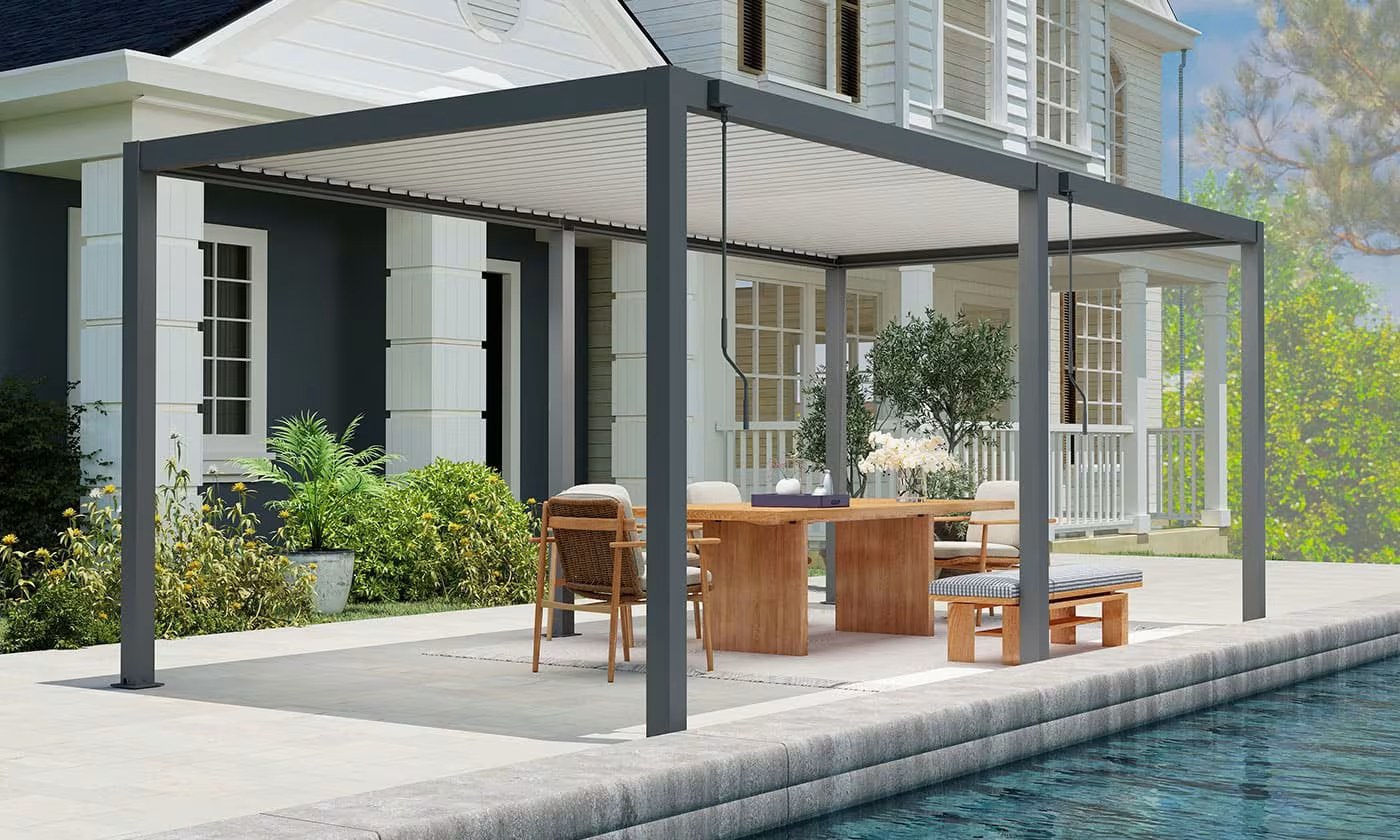 Manuelle bioklimatische Alu-Pergola Gaillard 6x4m 46NB Anthrazit & weiße Lamellen – Bild 4