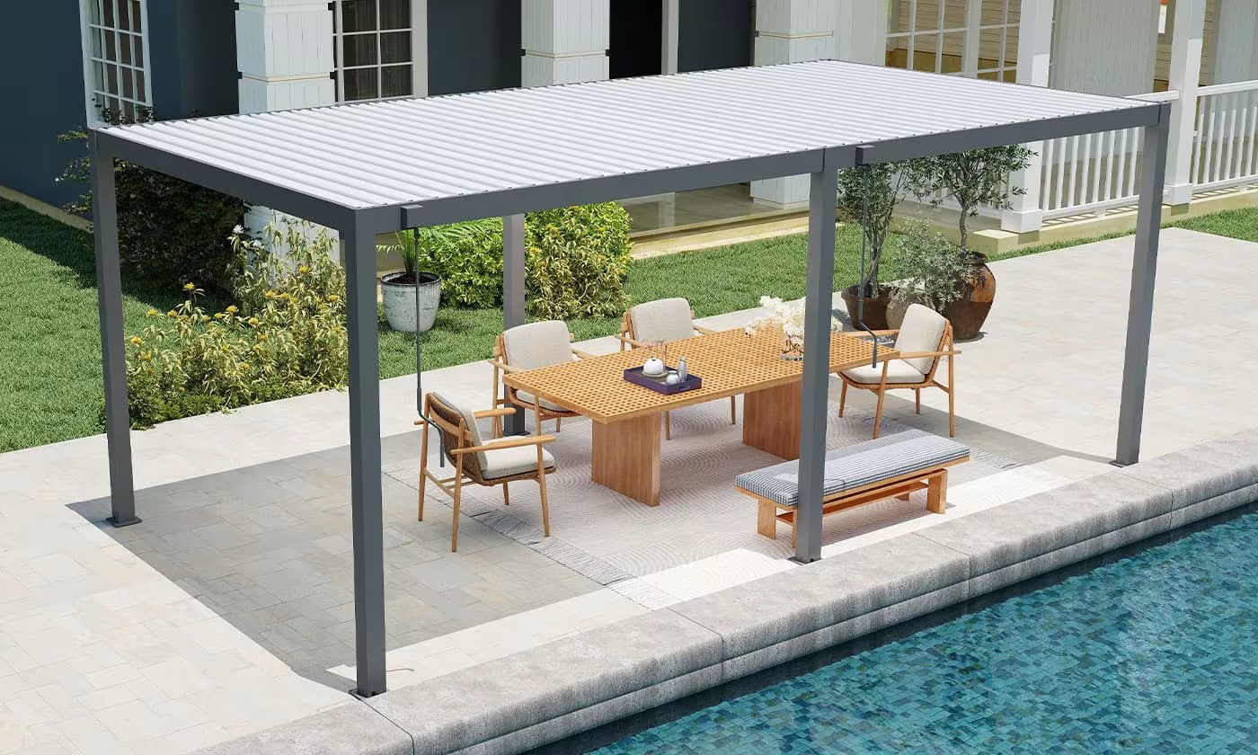 Manuelle bioklimatische Alu-Pergola Gaillard 6x4m 46NB Anthrazit & weiße Lamellen – Bild 5