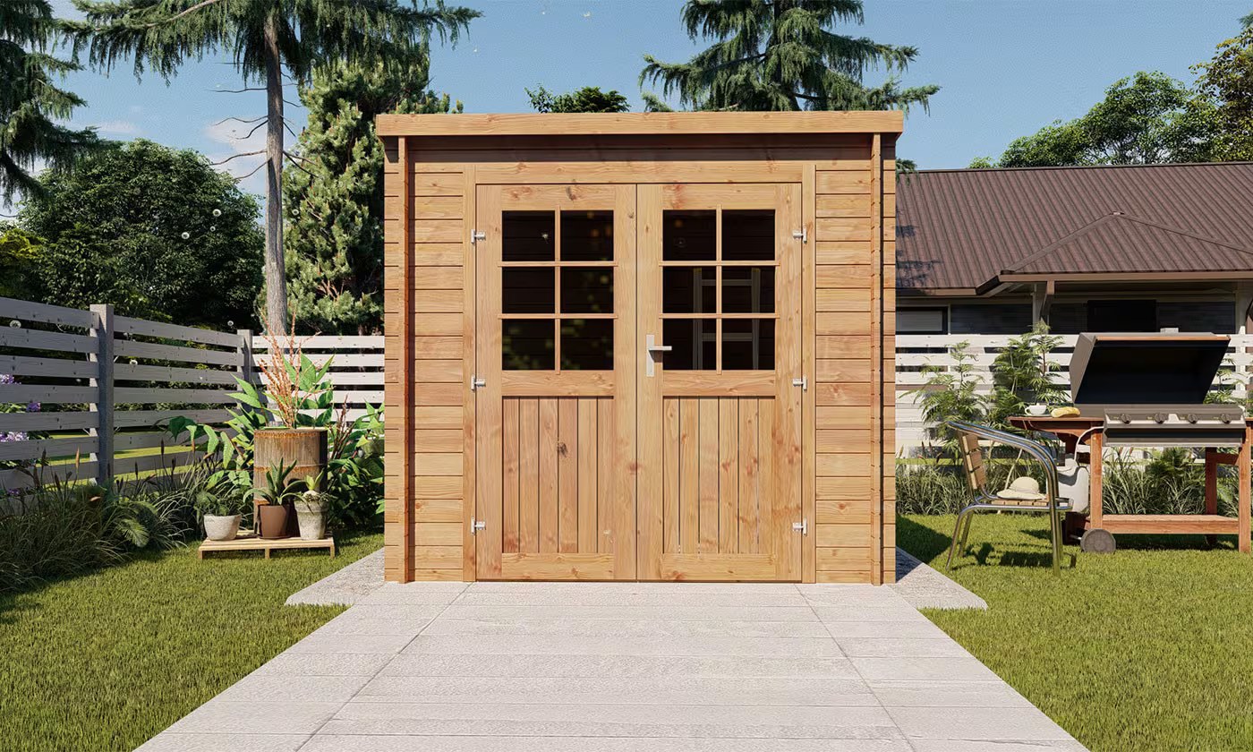 Holzgartenhaus kesseldruckimprägniert Guidel 28 mm – 4.71m² Innenraum, Flachdach – Bild 4