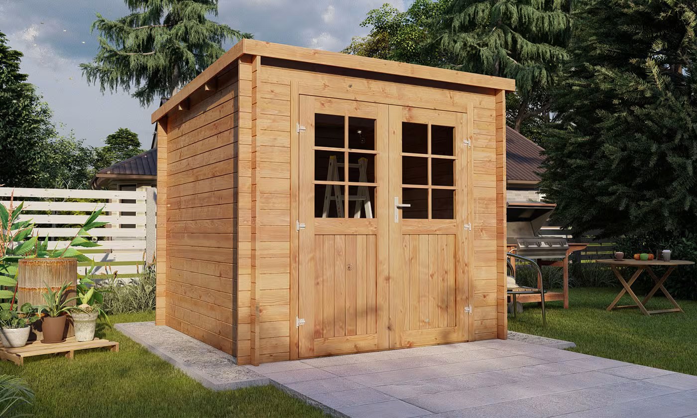 Holzgartenhaus kesseldruckimprägniert Guidel 28 mm – 4.71m² Innenraum, Flachdach – Bild 5