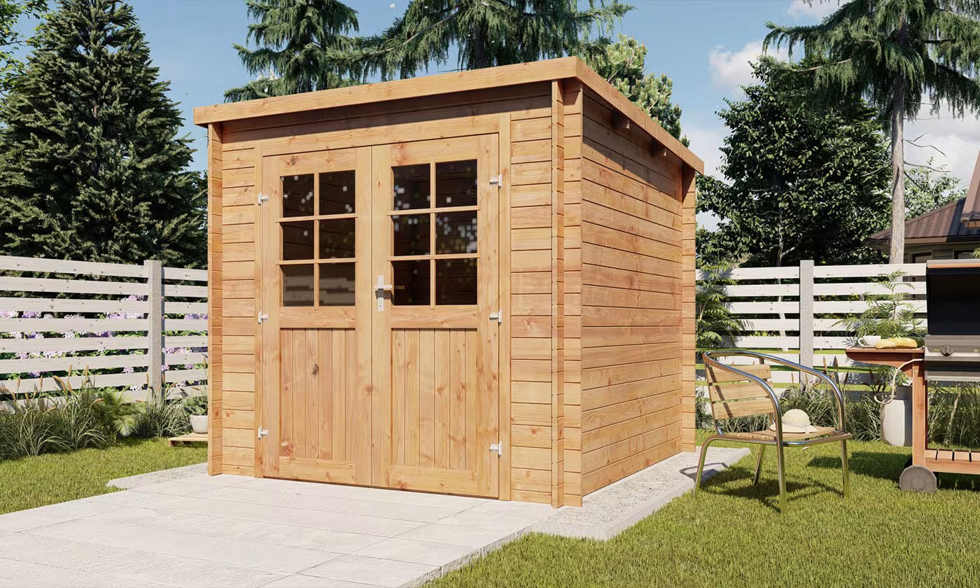 Holzgartenhaus kesseldruckimprägniert Guidel 28 mm – 4.71m² Innenraum, Flachdach