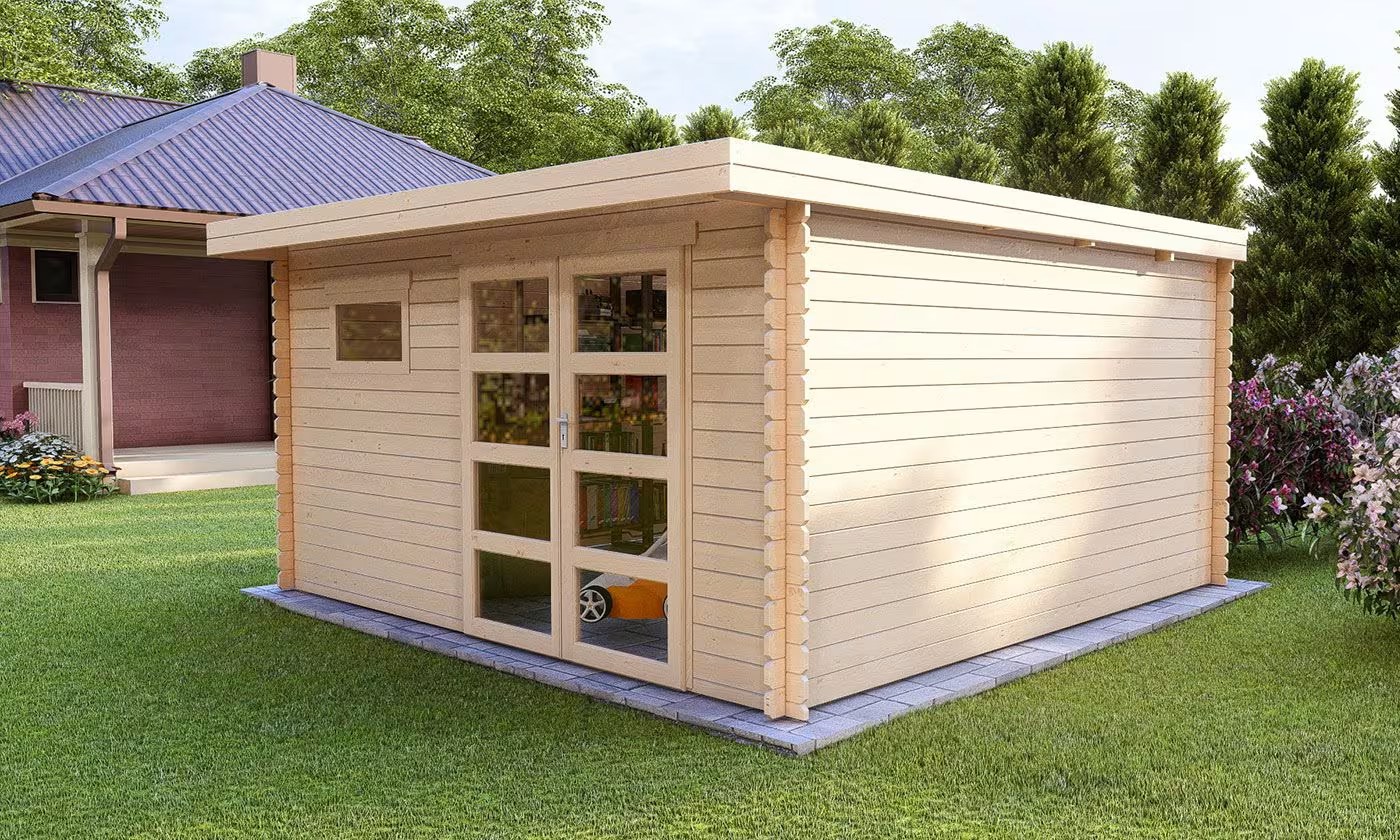 Gartenhaus ROSCOFF 16 Rohbau 28mm 14m² Innenraum