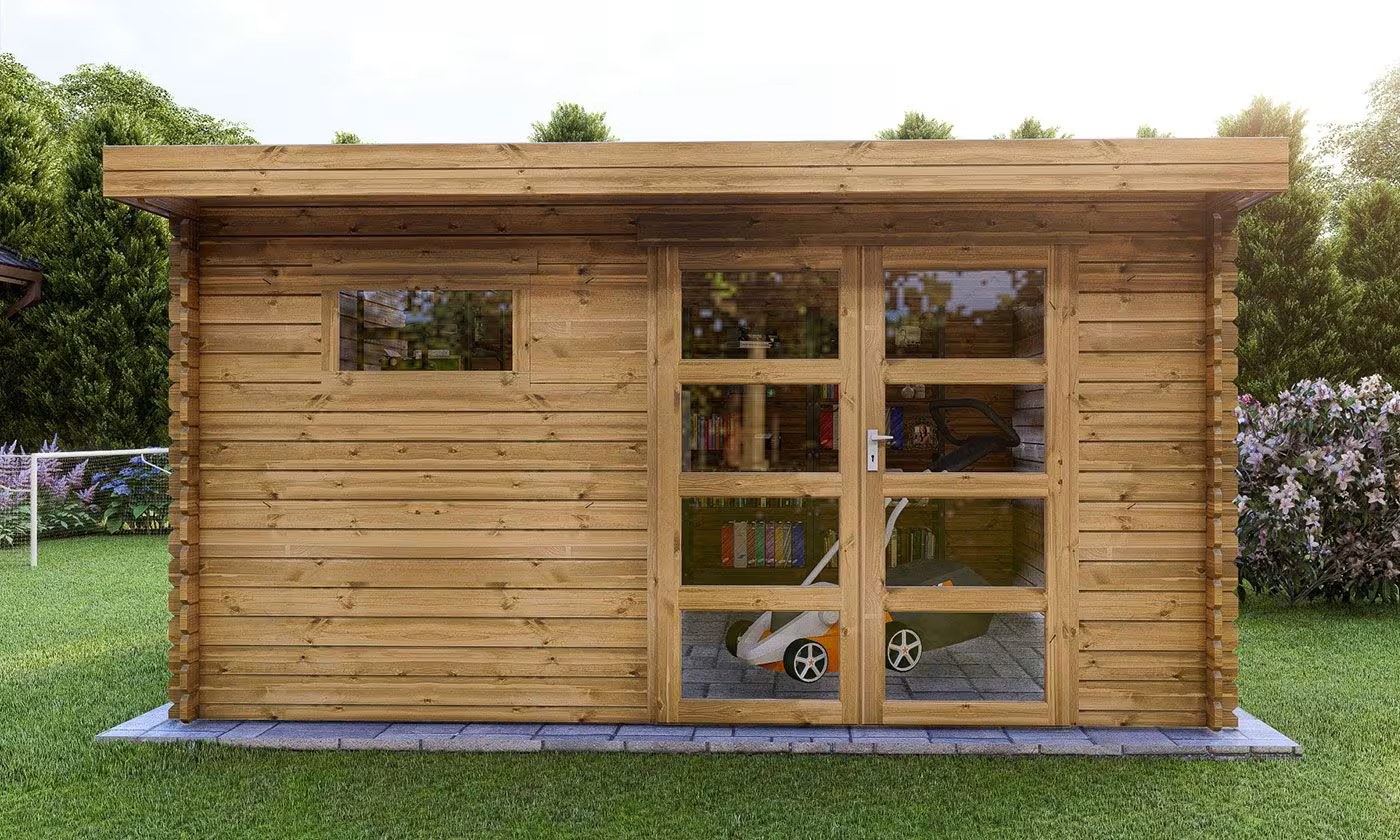 Gartenhaus ROSCOFF 16 kesseldruckimprägniertes Holz 28mm 14m² Innenraum – Bild 2