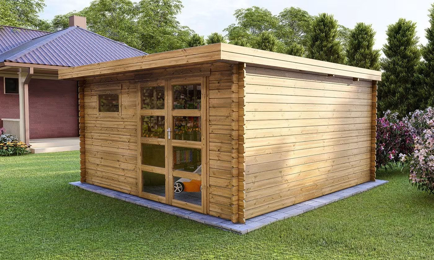Gartenhaus ROSCOFF 16 kesseldruckimprägniertes Holz 28mm 14m² Innenraum