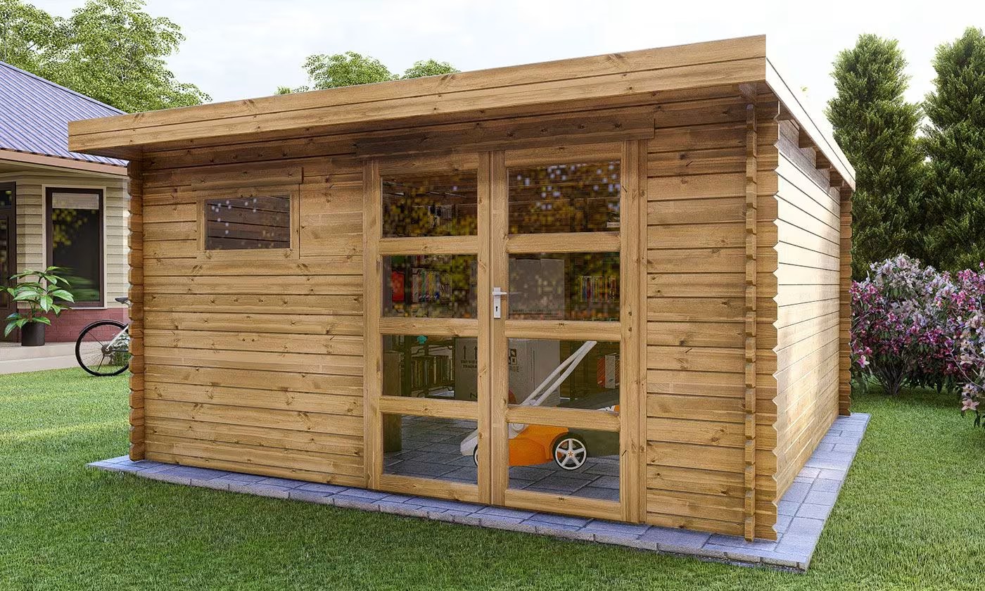 Gartenhaus ROSCOFF 16 kesseldruckimprägniertes Holz 28mm 14m² Innenraum – Bild 3