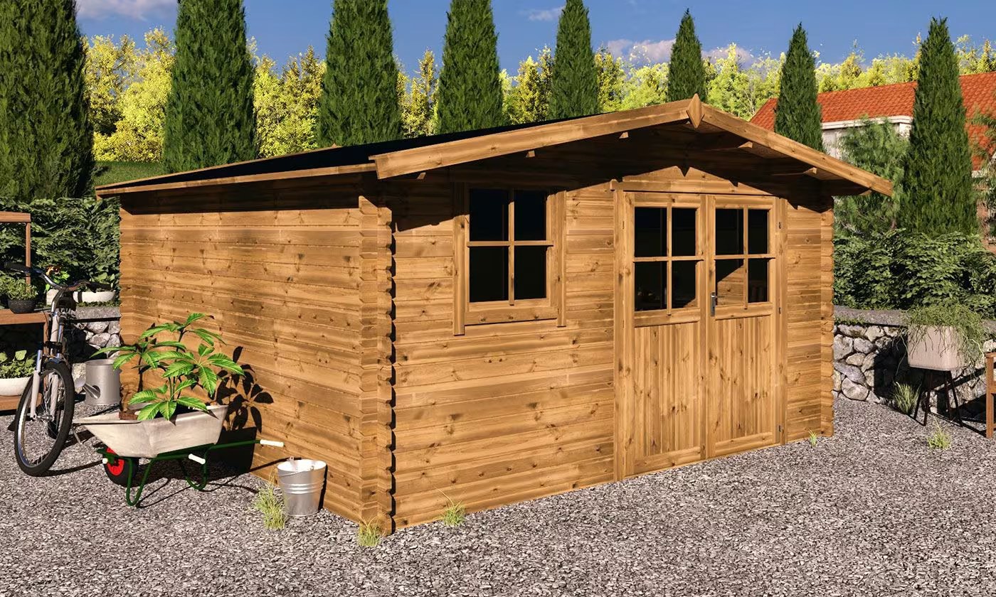 Gartenhaus CARANTEC 16 kesseldruckimprägniert 28mm 14m² Innenraum
