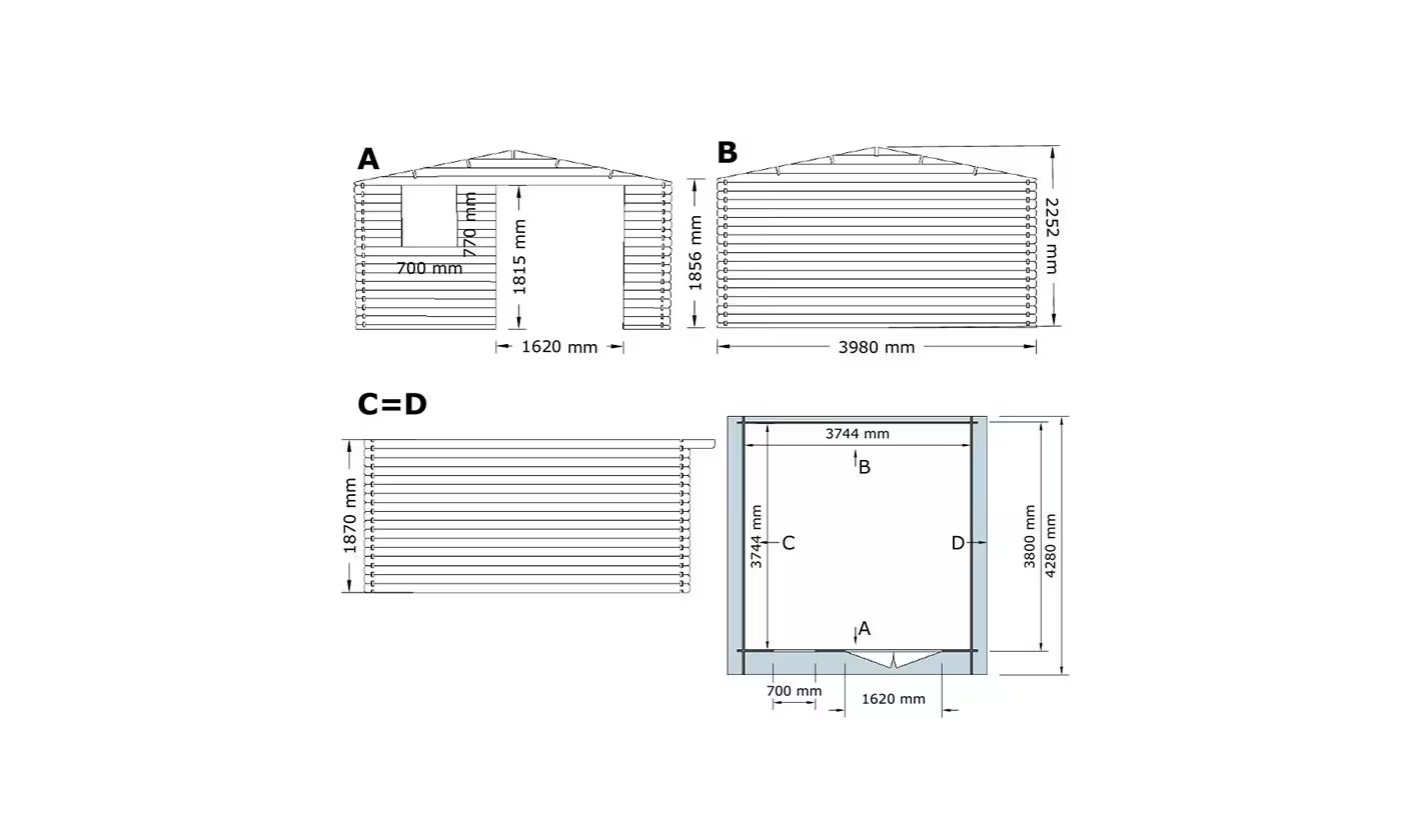 Gartenhaus CARANTEC 16 kesseldruckimprägniert 28mm 14m² Innenraum – Bild 5