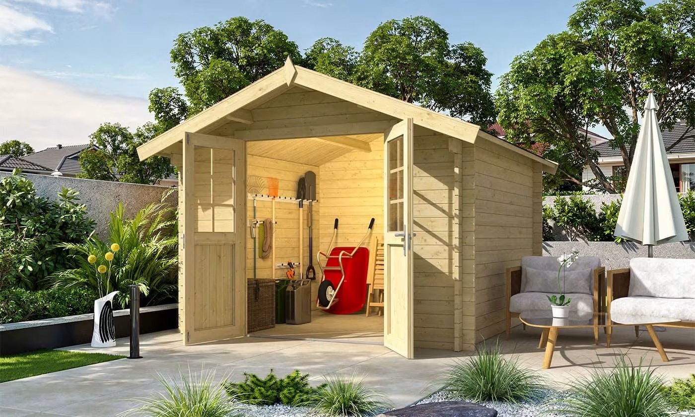 Gartenhaus Leipzig C Naturholz 34mm 7.19m² Innenraum – Bild 2