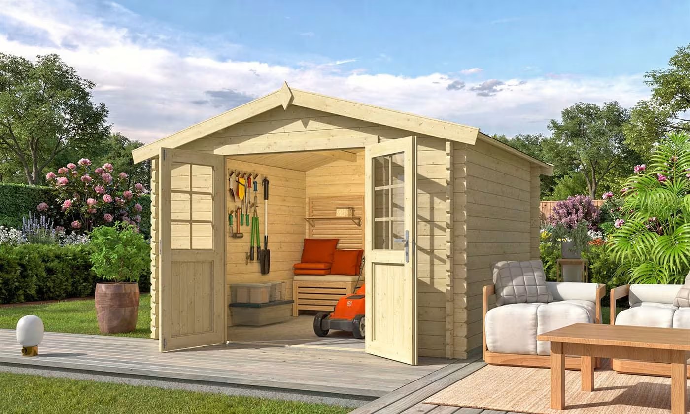 Gartenhaus Lucy Naturholz 34mm 8.13m² Innenraum