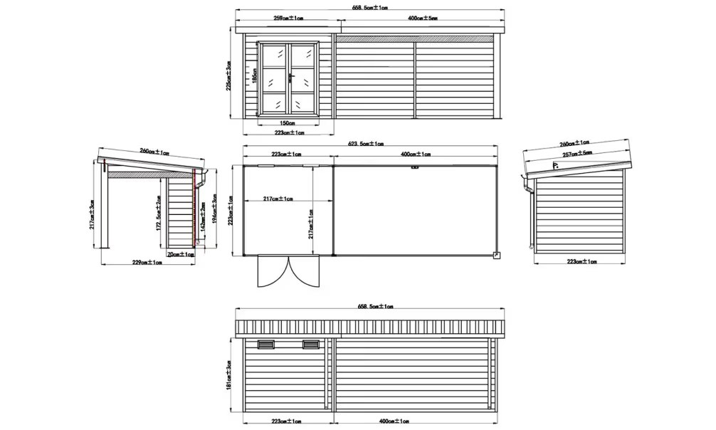 Verbundwerkstoff-Gartenhaus Romans mit reversiblem Anbau – Nussbaum – 6.235×2.23m, 13,90m² – Bild 2