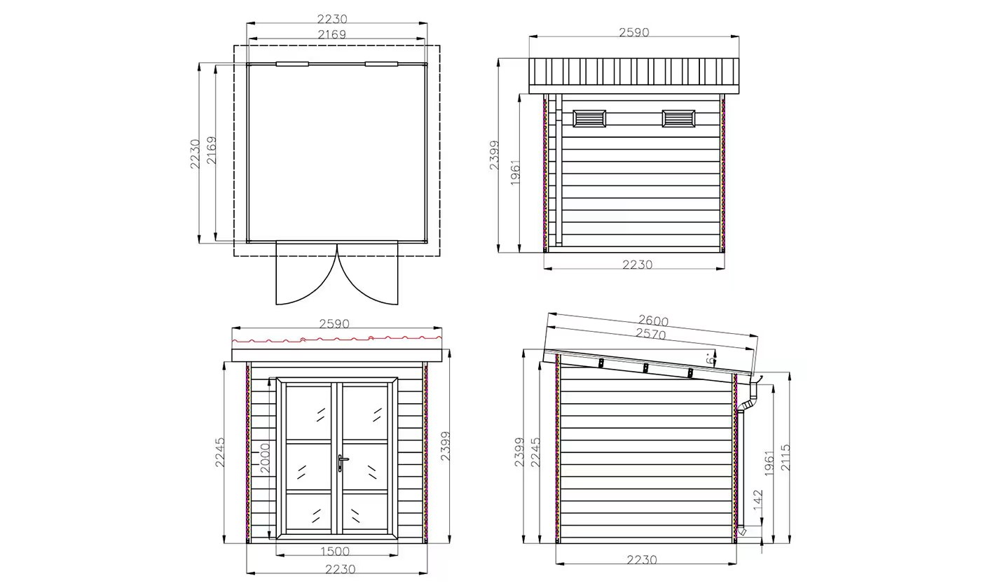 Verbundwerkstoff-Gartenhaus Autrans, Pultdach, 2.23×2.23m, 4,97m² – Bild 8