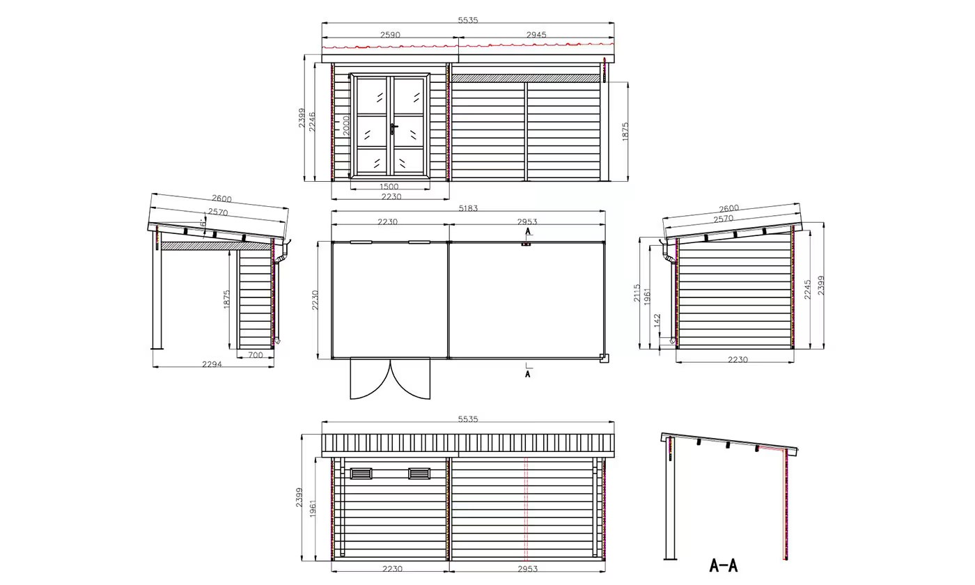 Verbundwerkstoff-Gartenhaus Autrans mit reversiblem Anbau – Mausgrau – 5.185×2.23m, 11,56m² – Bild 3