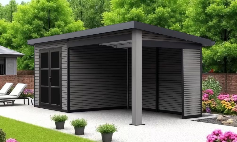 Verbundwerkstoff-Gartenhaus Autrans mit reversiblem Anbau – Anthrazitgrau – 5.185×2.23m, 11,56m² – Bild 2