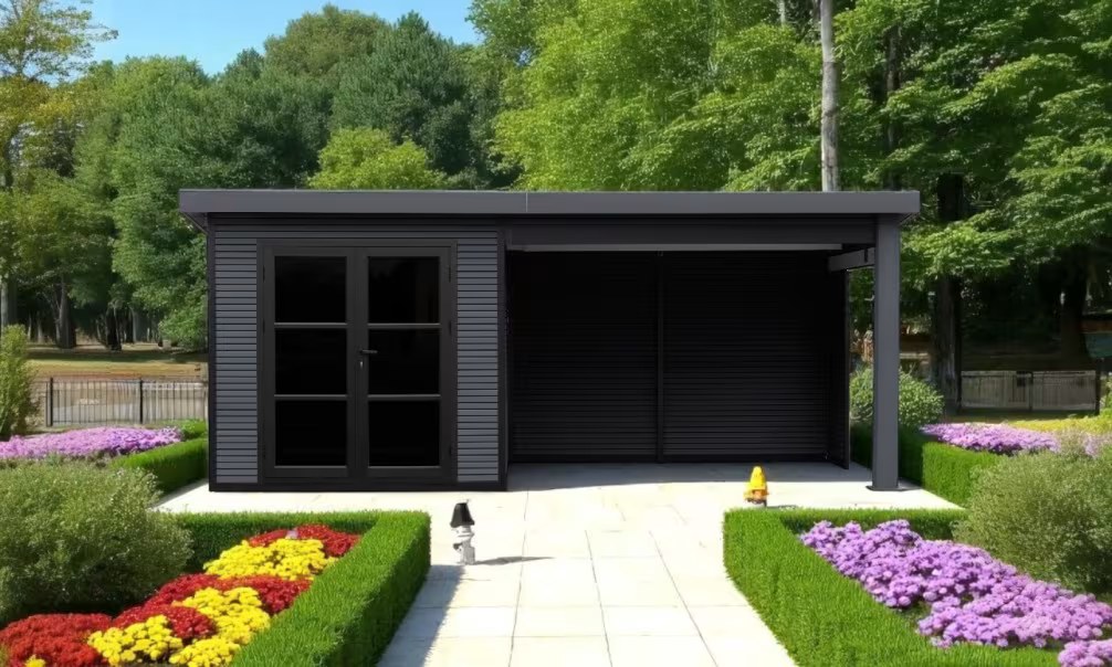 Verbundwerkstoff-Gartenhaus Autrans mit reversiblem Anbau - Anthrazitgrau - 5.185x2.23m, 11,56m²
