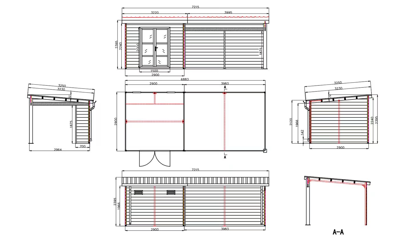 Komposit-Gartenhaus Meaudre mit umkehrbarem Anbau XL – Teak – 6.88×2.90m, 19.95m2 – Bild 4