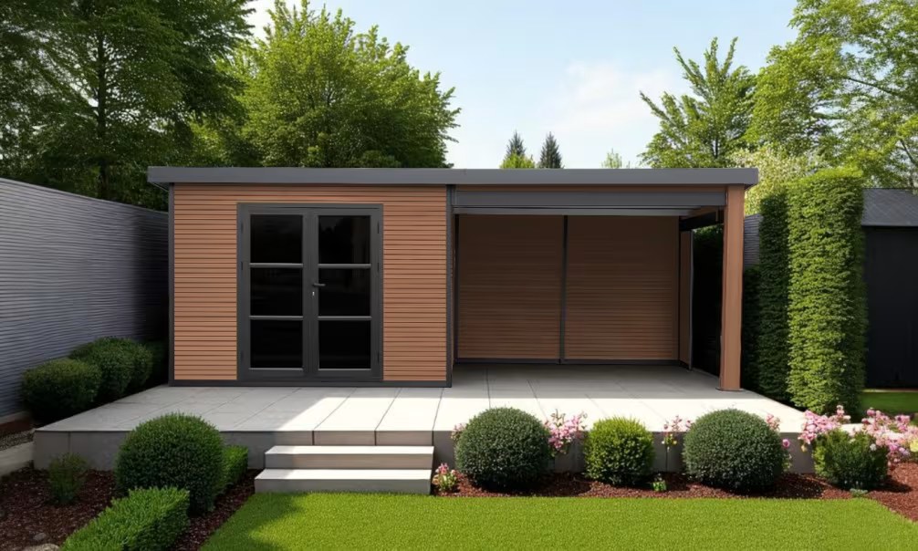 Komposit-Gartenhaus Meaudre mit reversiblem Anbau – Teak – 5.83×2.90m, 16.91m² – Bild 2