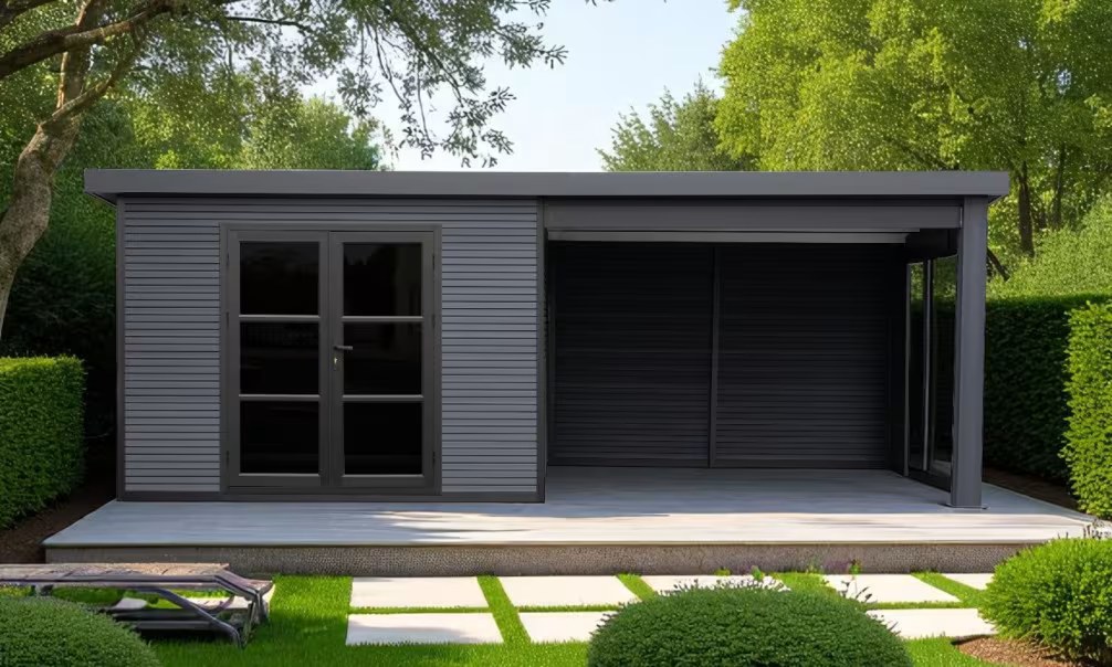 Komposit-Gartenhaus Rencurel mit reversiblem Anbau – Grau Anthrazit – 5.83×2.90m, 16.91m²