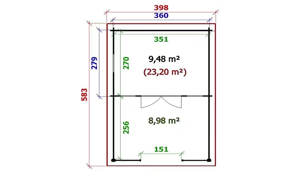 Gartenhaus BELFORT 44mm – 9,5m² Innenraum + 9m² 360×539 cm 44mm… – Bild 2