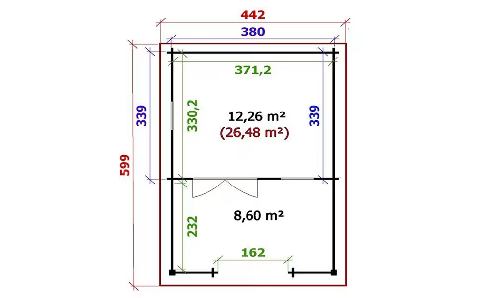 Gartenhaus mit Terrasse BLOIS 44mm – 12,3m² Innenraum + 8,6m² 3… – Bild 2