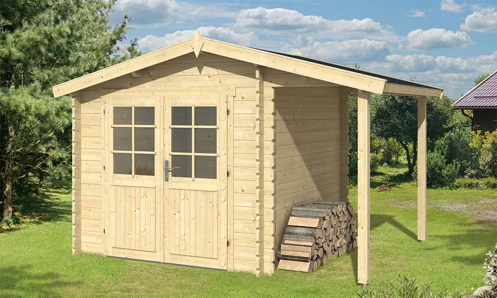 Gartenhaus BRETAGNE PULTDACH 34mm – 5m² Innenraum + 2,2m² 330×23…