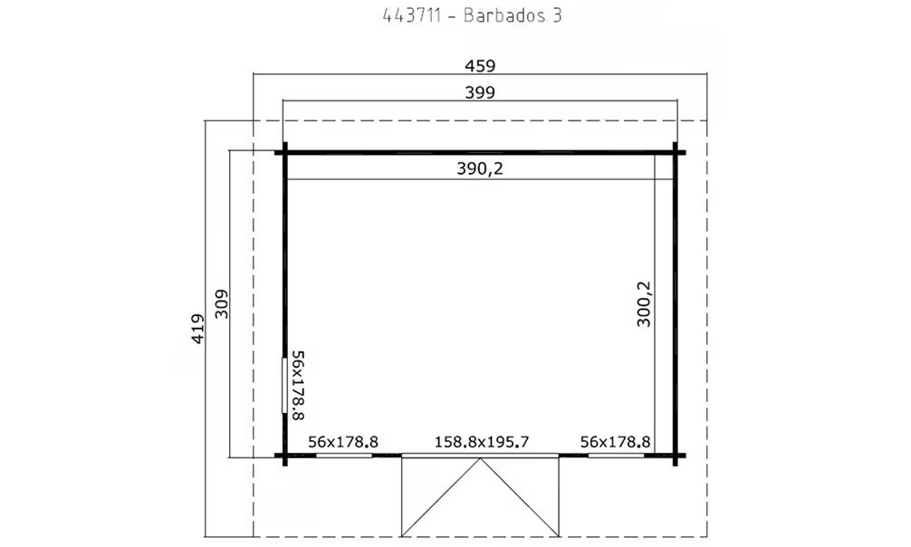 Gartenhaus BARBADOS 3 44mm – 11,64m² Innenraum – Bild 2