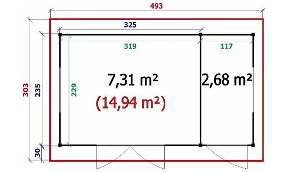 Gartenhaus ANNECY 3 28mm – 10m² Innenraum 445×235 cm – Bild 2