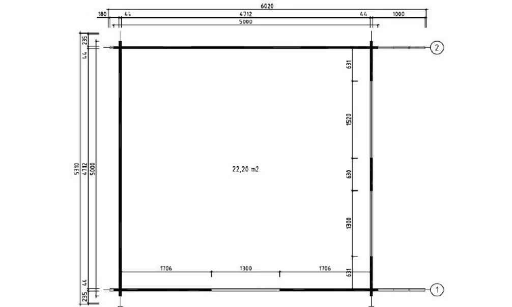 Gartenhaus FONTAINEBLEAU 1 44mm – 22,2m² Innenraum 480×480 cm 44… – Bild 2