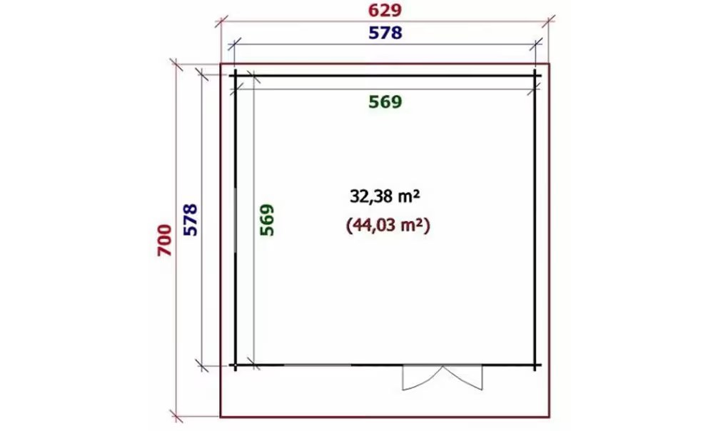 Gartenhaus FONTAINEBLEAU 3 – 44mm – 32,4m² Innenraum 578×578 cm… – Bild 2