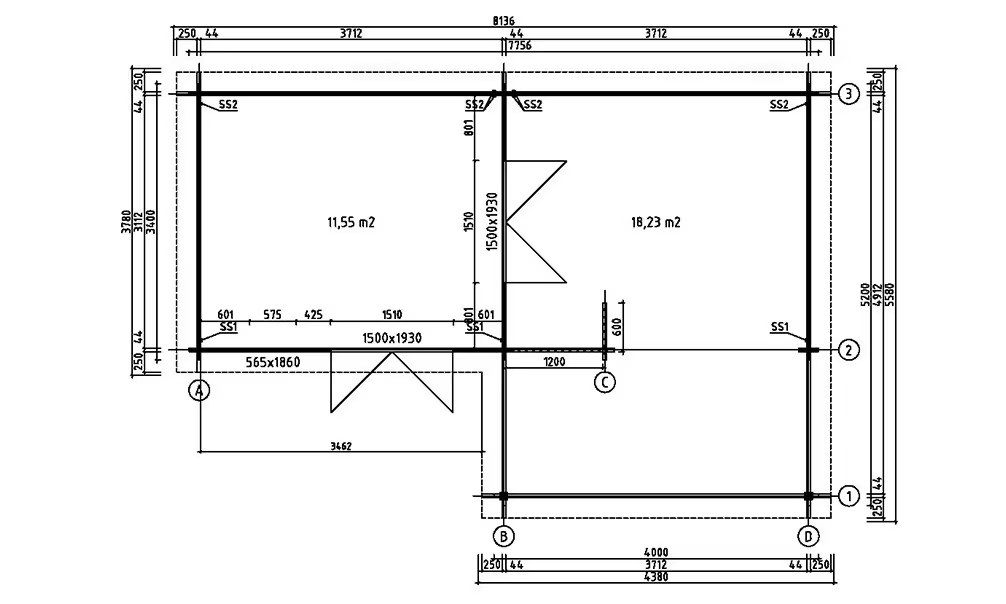 Gartenhaus LUXEMBOURG 44mm – 11,6m² + 18,2m² 380×320 cm – Bild 3